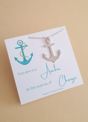 Silver Anchor Pendant Necklace, Handmade Nautical Jewelry
