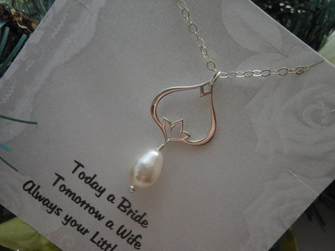 Mother of the Bride Gift, Sterling Silver Pearl Necklace and Card Gift Set