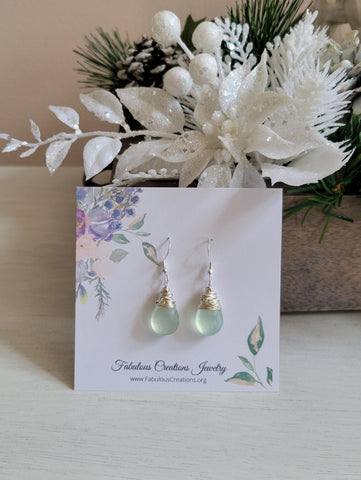 Natural Aqua Chalcedony Earrings, Wire Wrapped Gemstone Earrings, Gift for Her. Handmade Earrings