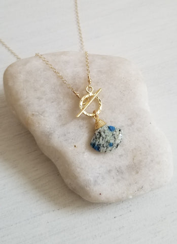 Gold Toggle Necklace, Azurite Necklace, Gemstone Jewelry for Women