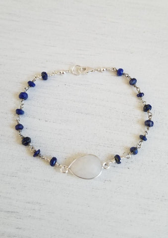 Lapis Lazuli Bracelet, Gift for Sister, dainty bracelet, Mother in Law gift, Moonstone bracelet