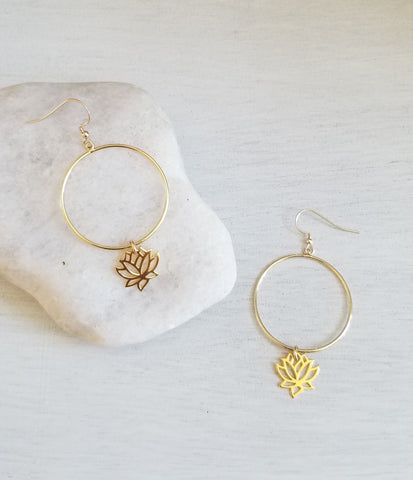 Gold Lotus Flower Earrings, Gift for Her