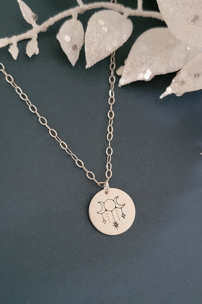 Boho Moon Phases Charm Necklace Sterling Silver or Gold
