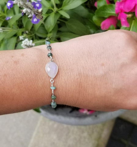 Emerald Rosary Chain and Moonstone Bracelet