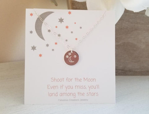 Shoot for the Moon, Moon and Stars Necklace, Gift for Her