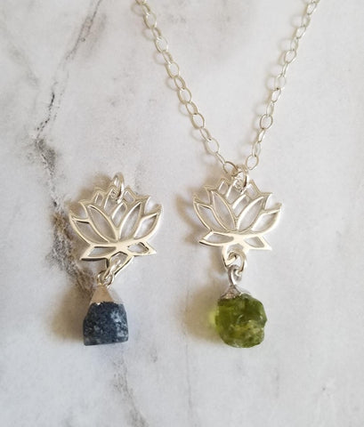 Gemstone Lotus Flower Pendant Necklace