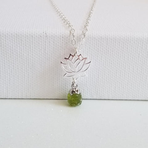 Gemstone Lotus Flower Pendant Necklace