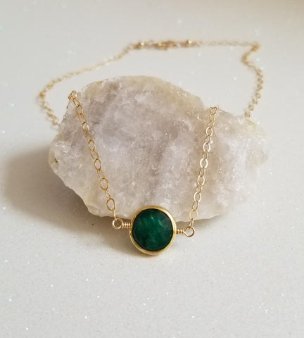 natural emerald necklace, dainty gold choker, May birthstone necklace, birthday gift for her