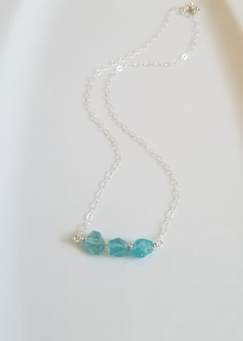 Raw Apatite Bar Necklace, Sterling Silver or Gold Filled