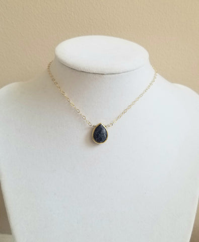 Raw Sapphire Teardrop Necklace