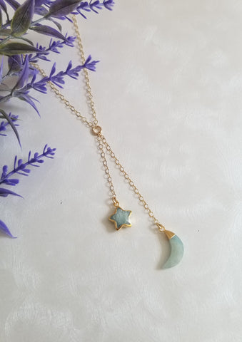 Crescent Moon Necklace, Star Necklace, Gift for Her, Boho Necklace