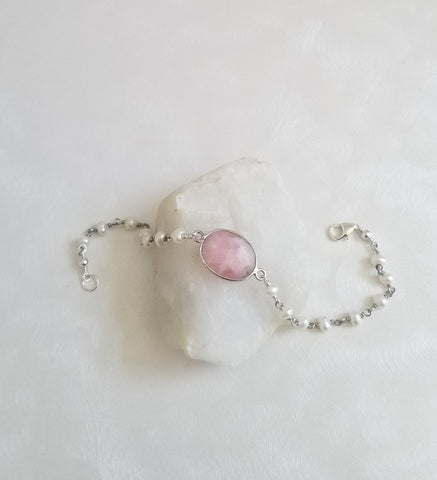 Bridesmaid Gift, Freshwater Pearls and Pink Opal Bracelet