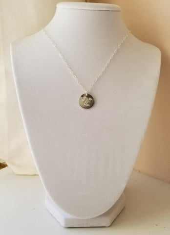 Moon and Stars Disc Necklace, Personalized Charm Necklace