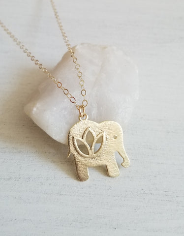 Gold Elephant Pendant Necklace, Good Luck Necklace, Spirit Animal