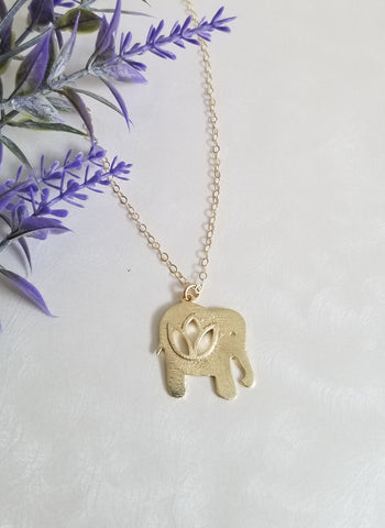 Gold Elephant Pendant Necklace, Good Luck Necklace, Spirit Animal