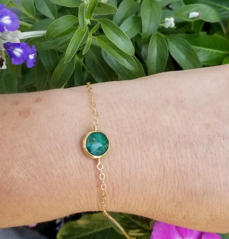Gold Emerald Bracelet, Thin Gold Bracelet for Women