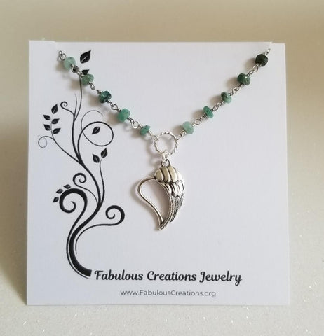 Raw Emerald Angel Wing Heart Necklace