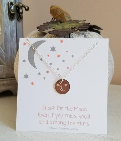 Moon and Stars Disc Necklace, Personalized Charm Necklace