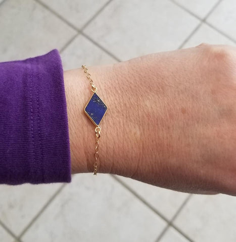 Bridesmaid Bracelet Gift, Dainty Gold Blue Lapis Lazuli Bracelet