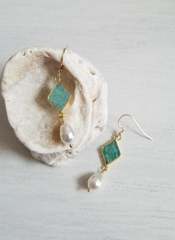 gold gemstone dangle earrings