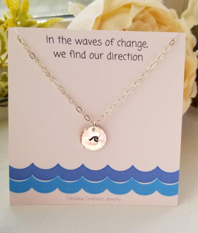 Ocean Wave Charm Necklace, Dainty Disc Necklace