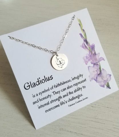 Custom Stamped Gladiolus Flower Charm Necklace