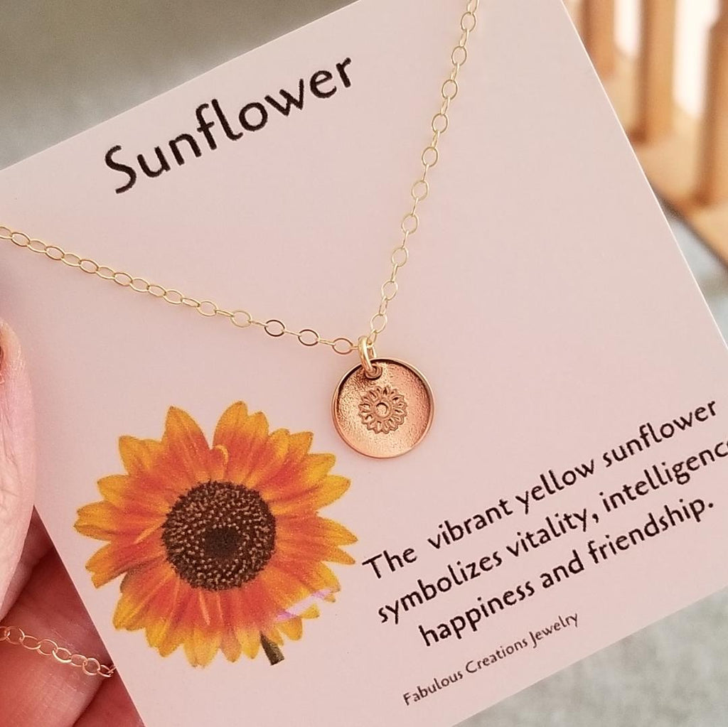 Dainty Gold Sunflower Necklace Custom Stamped Disc Necklace