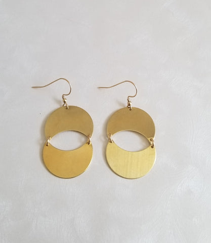 Handmade Brass Crescent Moon Earrings, Gold Statement Earrings