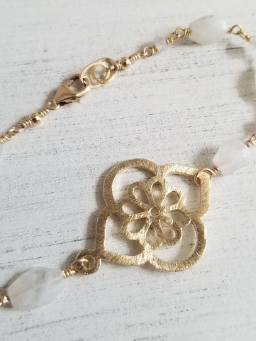 Brushed Gold Flower Design Bracelet, Made in the USA