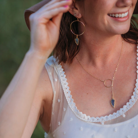 Labradorite Necklace, Gold Gemstone Lariat, Boho Necklace, Handmade Jewelry in the USA