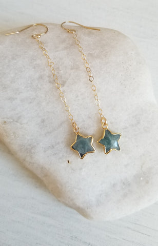 Dainty Gold Aquamarine Stars Earrings