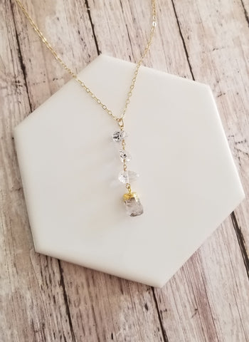 Raw Herkimer Diamond Necklace, Long Y Necklace, Boho Necklace