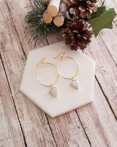 Gold Moonstone Hoop Earrings