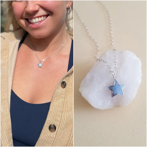 Dainty Blue Opal Star Pendant Necklace