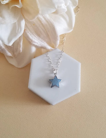 Blue Opal Star Necklace, Tiny Star Pendant, Gift for Her, Layering Necklace
