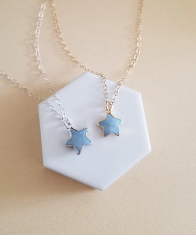 Dainty Star Penadnt Necklace, Blue Opal Necklace, Shine Bright Necklace