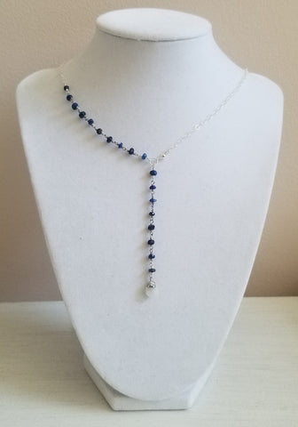 Lapis Lazuli Necklace with Raw Moonstone, Gift for Her