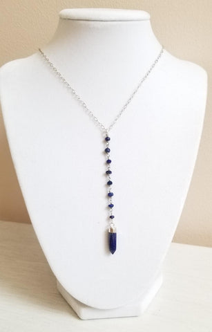 gemstone Y necklace, long pendant, center drop necklace, boho style jewelry