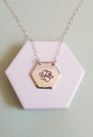 Hand Stamped Flower Pendant Necklace