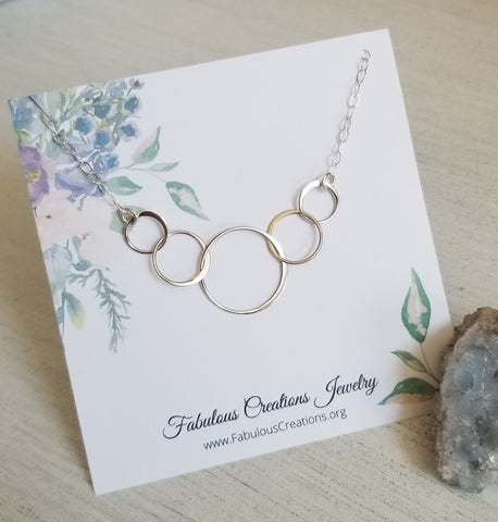 Five Linked Circles Necklace, Family Generations Necklace