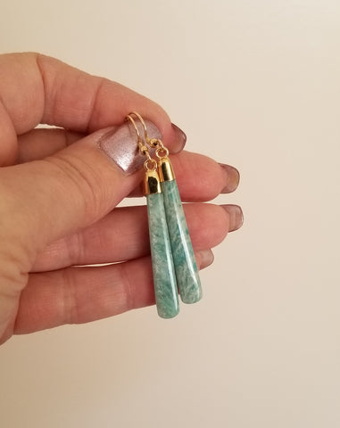 Long Amazonite Dangle Earrings
