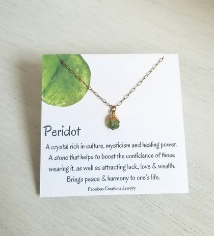 Delicate Raw Peridot Necklace, Birthday Gift Idea