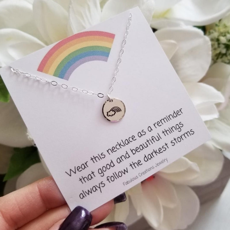 Rainbow Charm Necklace, Hand Stamped Rainbow Disc Necklace
