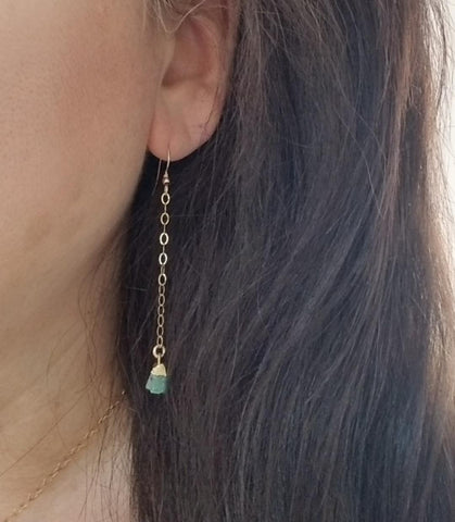 natural emerald earrings, May birthday gift, best friend gift, boho style, dainty earrings