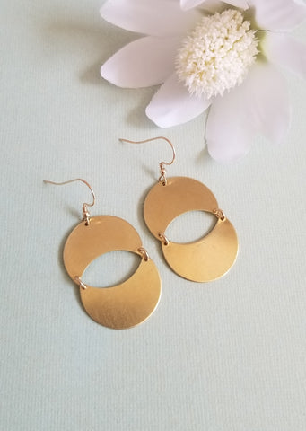 Raw Brass Crescent Moon Statement Earrings