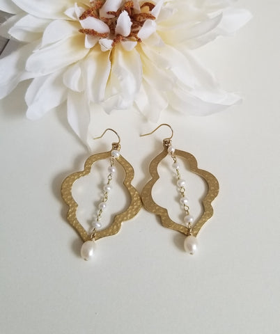 Gold Pearl Earrings, Wedding Day Earrings, Statement Earrings