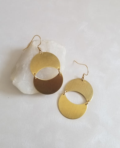 Unique Brass Earrings, Crescent Moon Earrings, Gift for Her