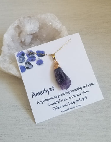 Raw Amethyst Crystal Pendant Necklace