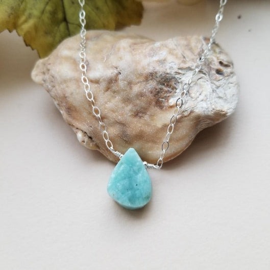 Raw Amazonite Necklace, Delicate Layering Necklace