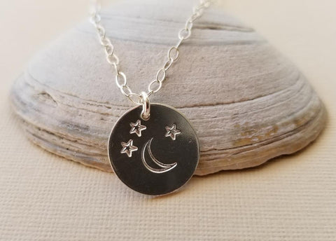 Moon and Stars Charm necklace for women, Gift for Her, Celestial Jewelry